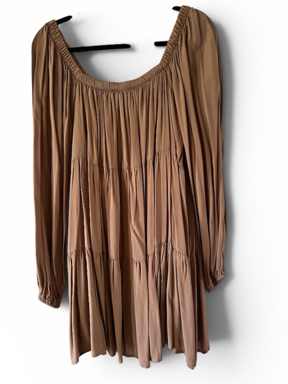 Women's Brown Tiered Long-Sleeve Dress